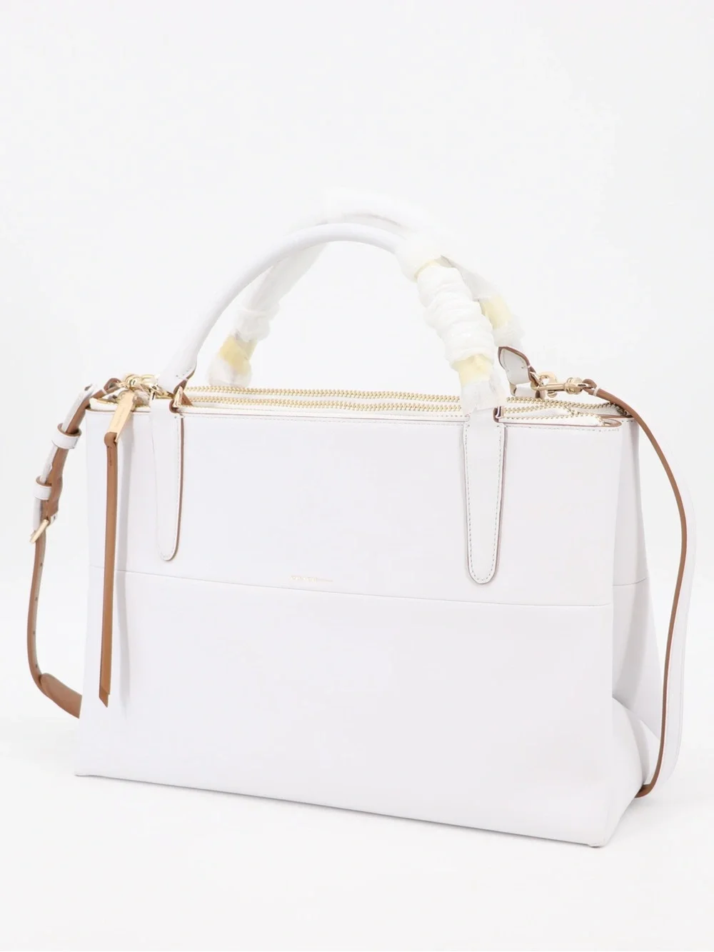 New Coach Borough Edge Painted Leather Shoulder Bag White Camel Gold Authentic
